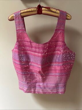 Carlisle Pink and Purple Striped Sequin Cropped Tank